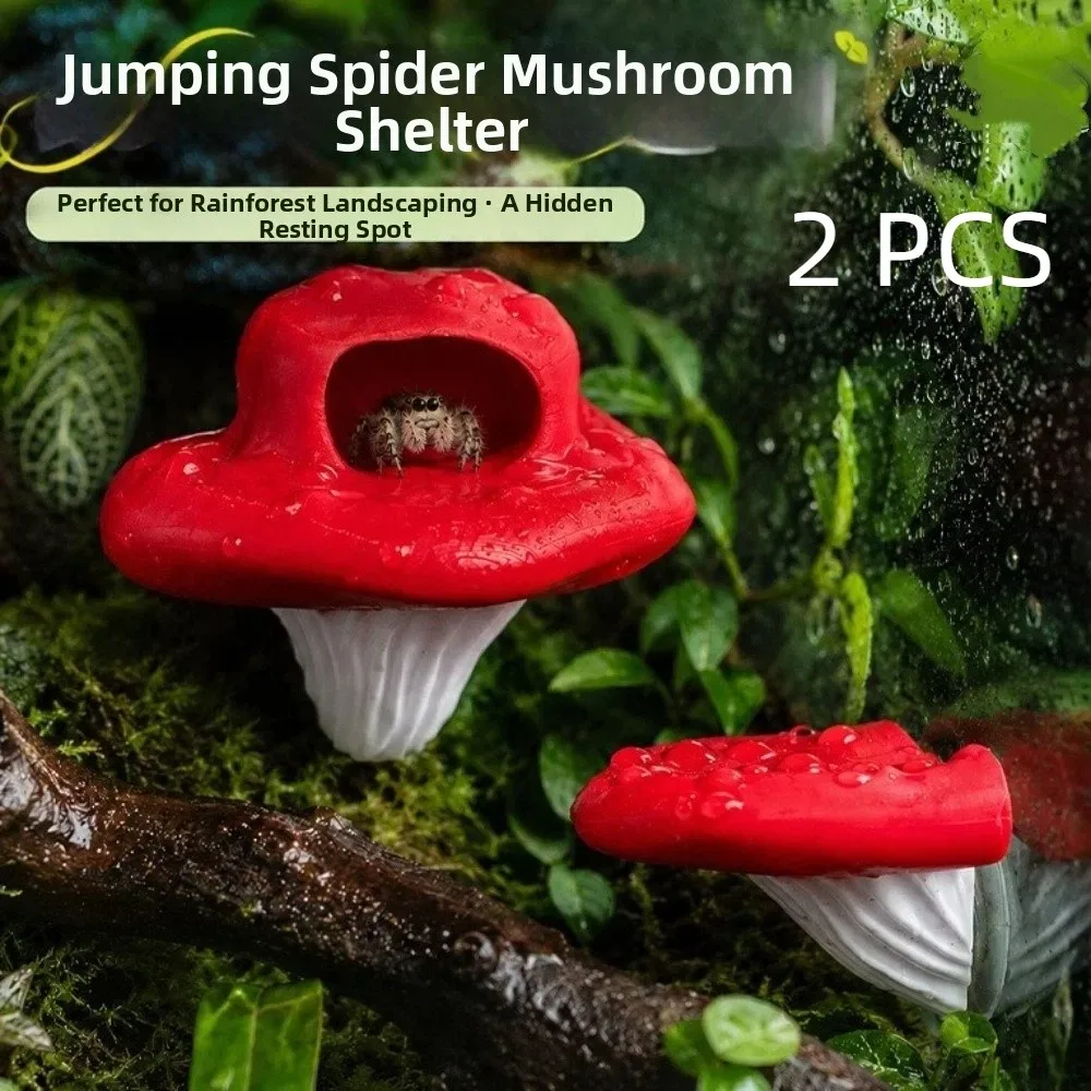 2PCS 3D Printed Jumping Spider Mushroom-shaped Platform Suction Cup Decorative Reptiles Avoid Caves Plastic