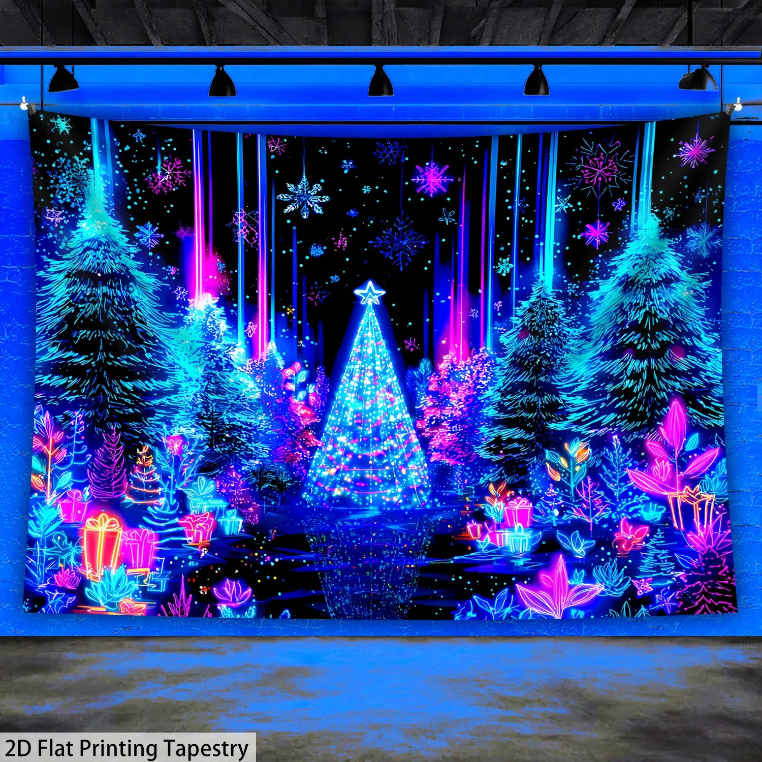 VIKAMA Weihnachten Wandteppich Weihnachten Wald Farbe Lichter Schnee Szene Wohnzimmer Hintergrund Wandbehang Urlaub Zimmer Dekor