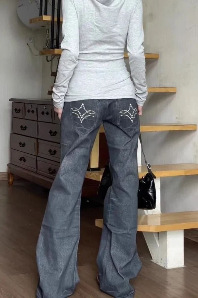 Y2K Vintage Low-Rise Bootcut Jeans Women Distressed Denim Trousers Fashion Design Autumn Winter Style