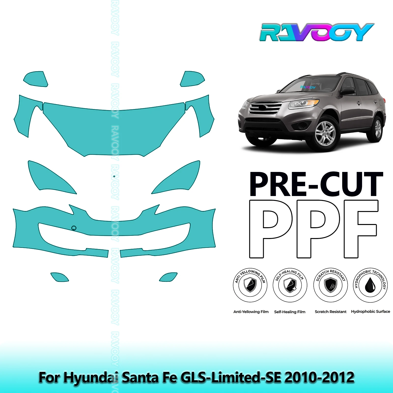 For Hyundai Santa Fe GLS-Limited-SE 2010-2012 Partial Front Pre-Cut Paint Protection Film PPF Stone Chip Kit | Clear/Matte/Black