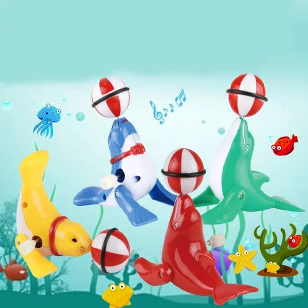 1개 귀여운 바다사자 장난감 아기 목욕 장난감 플라스틱 시계태엽 수영장 장난감 재미있는 물놀이 게임 교육용 장난감 어린이 선물