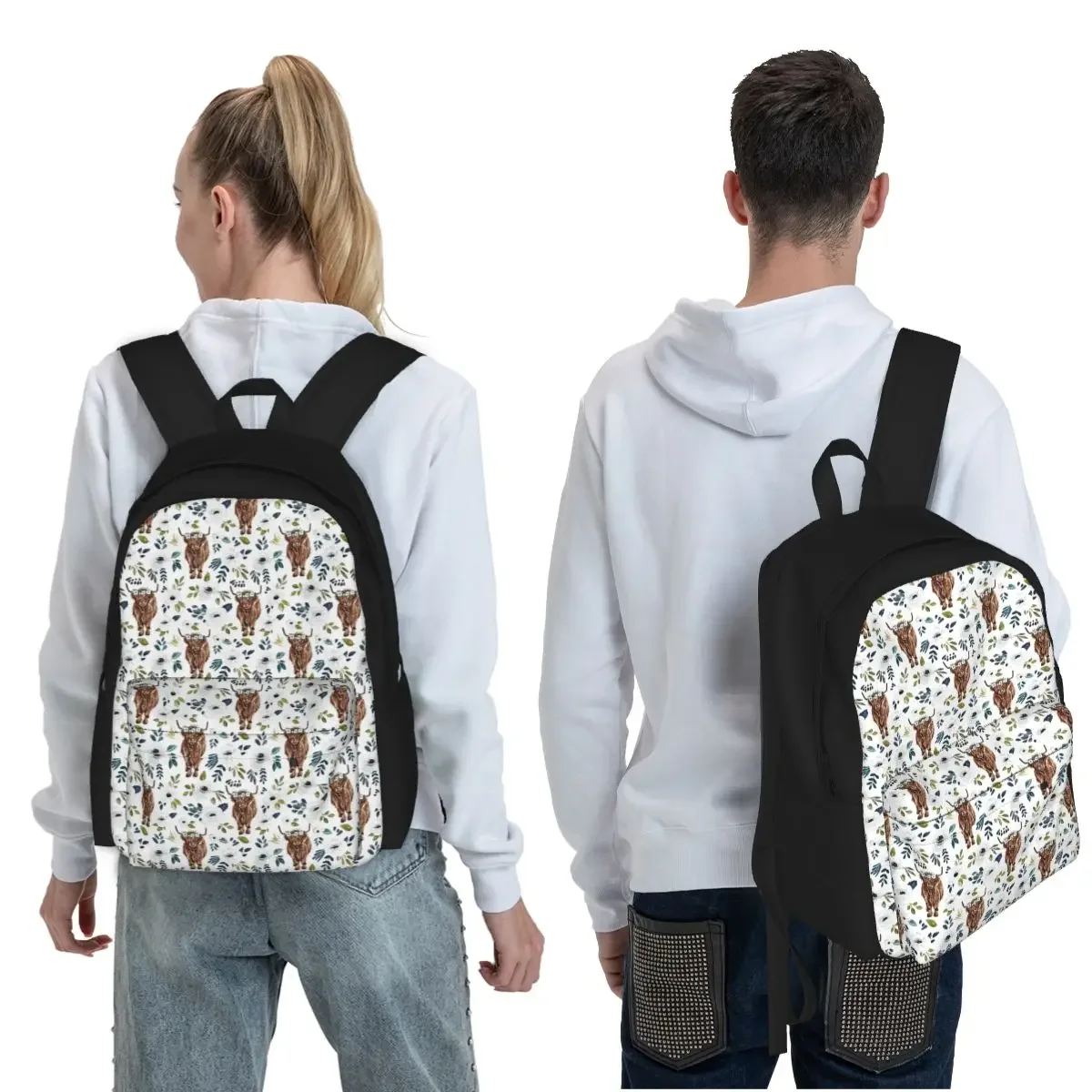 Floral Crown, Cow Painting, Farmhouse Decor Student Backpack School Bag for Boys Girls Fashion Bookbag Shoulder Bags
