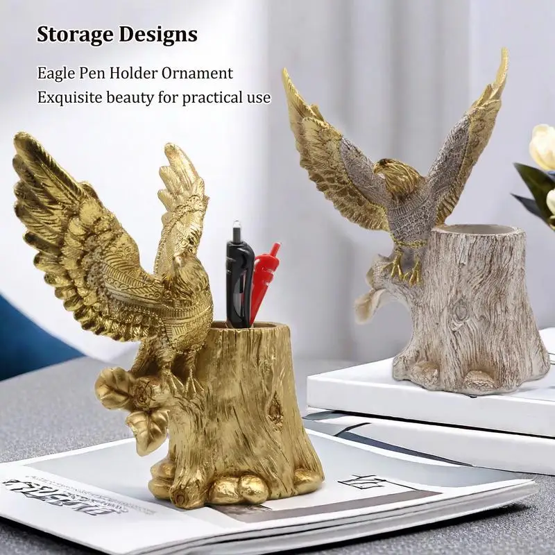 

Resin Golden Eagle Figurines pen holder Home Office Desktop Decoration Model Collection Statues Ornament Decor