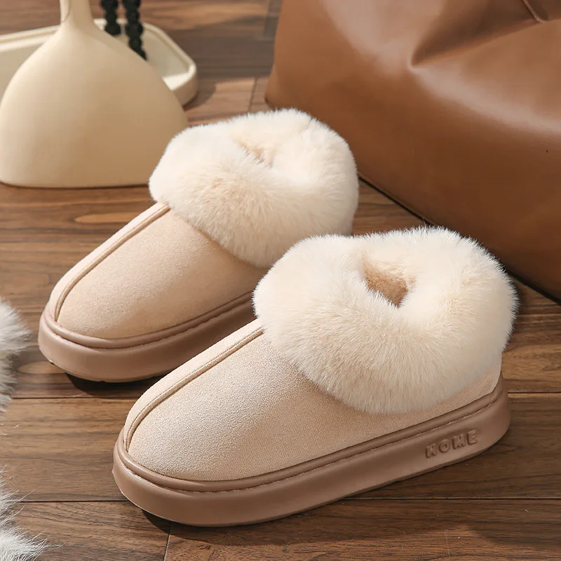 2025 Platform of Women's Fashion Snow Boots Fluffy Plush Faux Fur Soft Slippers Winter Indoor Comfortable Home Men's Shoes