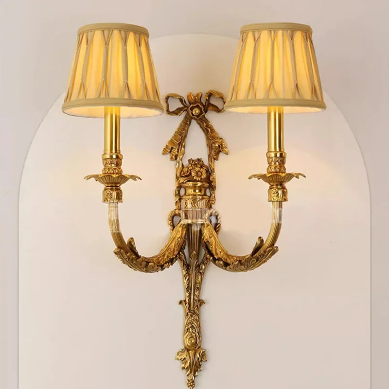 2026 NEW Retro Brass Wall Light Sconce French Luxury LED Wall Light Hotel Villa Living Room Bedroom Corridor Decorative Lighting