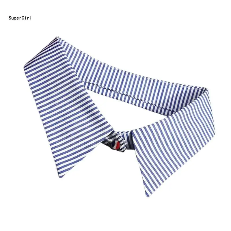 Unisex Decorative Blue Striped False Collar Lapel Detachable Blouse Collar Choker Necklace Half Shirt Clothing Accessory J78E