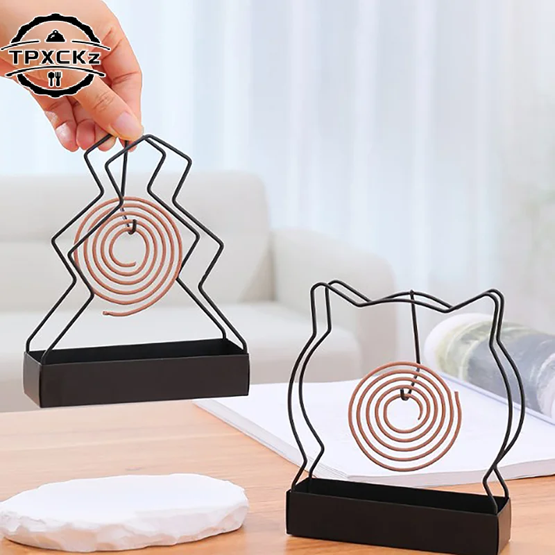 Cute Cat Iron Mosquito Coil Holder Incense Holders Coil Incense Burner Frame Repellent Incense Rack For Household Bedroom