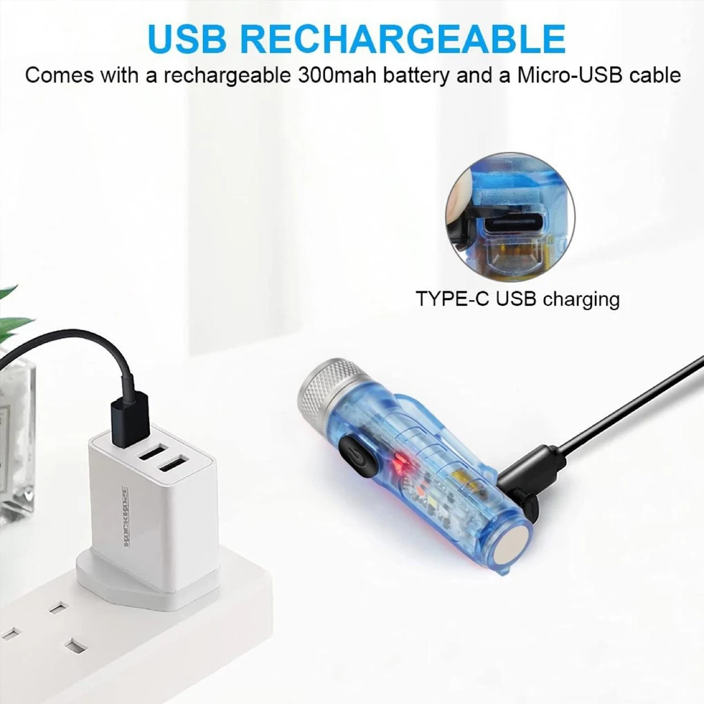 

Mini Keychain Torch Pocket USB Rechargeable Flashlight Outdoor Lighting