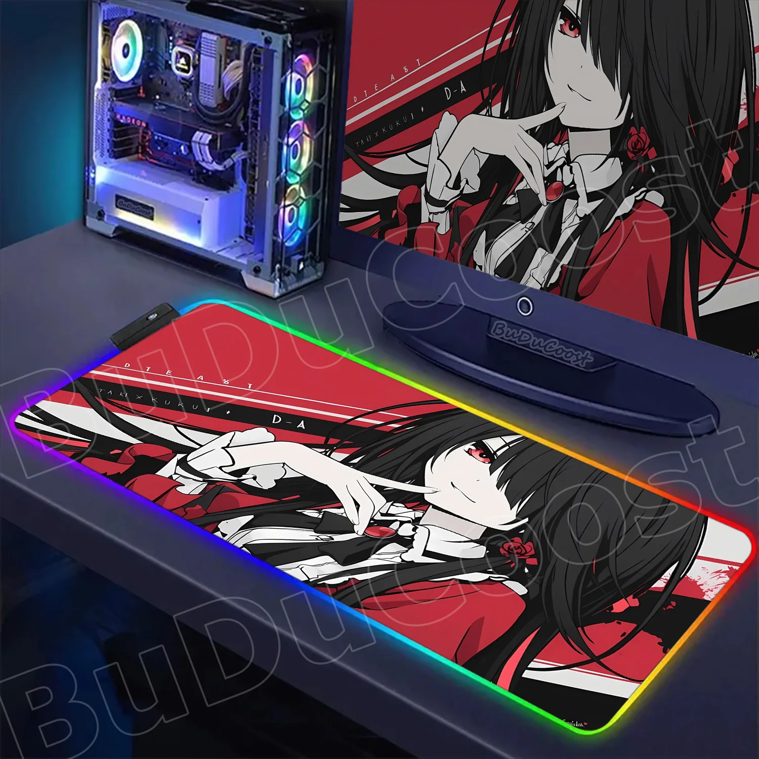 HD RGB Date a Live Tokisaki Kurumi Mouse Pad Gamer LED Laptop mat Table Pads Backlit Aesthetic Decoration Desk Pad Cool desk mat