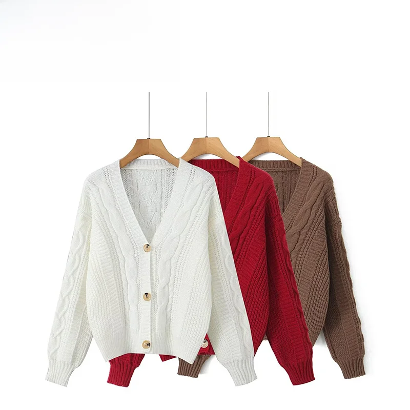 ZAB 秋の新女性のファッショナブルな長袖ボタンカーディガンセーター多用途ストリートスタイル V ネックポリエステル繊維無地
