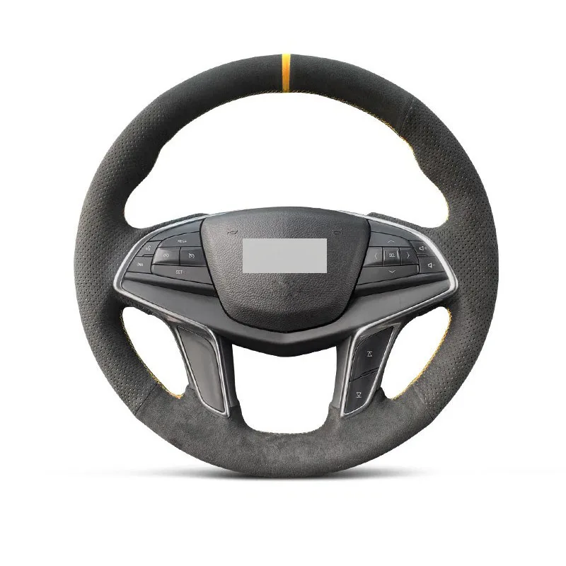 Genuine Leather Suede Steering Wheel Cover Wrap Yellow Thread Car Accessoires Specifically for Cadillac CT6 / XT5 / CT6 PLUG-IN