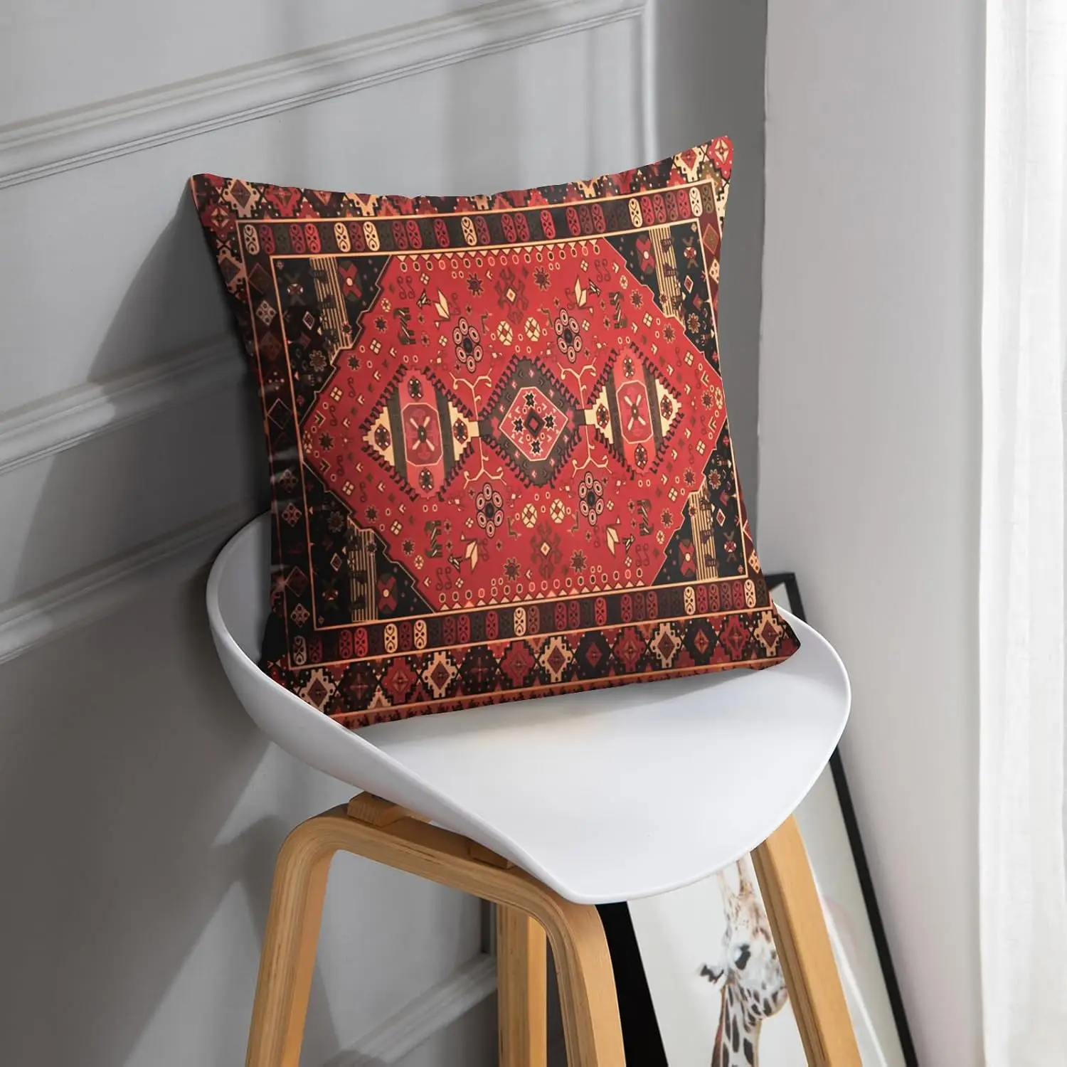 Moroccan Home Decor Set of 4 Oriental Ikat Pillow Cases Living Room Decorative 18 x 18 Inches Cushion Couch Sofa Pillowcases