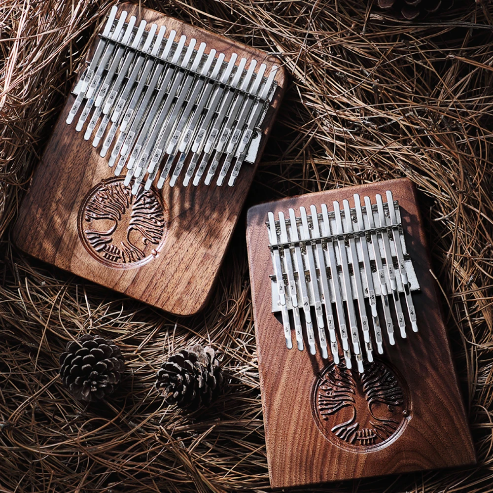 Hluru Professional Kalimba 34 Keys Black Walnut Tone Key B / C Thumb Piano 24 Keys Wooden Full Solid Kalimba No Sound Hole Mbira