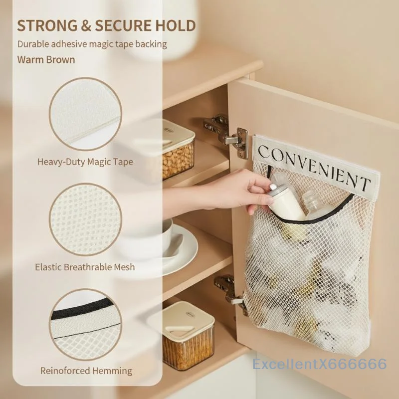 Wall Mounted Hanging Mesh Storage Bag Sturdy Net Structure Organizer for Kitchen Garbage Plastic Outdoor Camping Storage