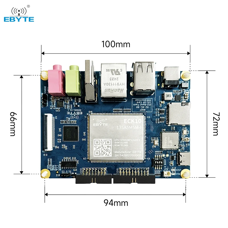 Ebyte ODM ECB10-135A5M5M-I MPU 650MHz 512MB parallel NAND FLASH Single-core Cortex-A7 Industrial-grade single-board computer