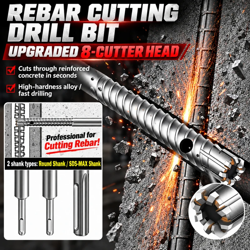 12-20mm Rotary Hammer Rebar Cutting Bit Tungsten Carbide Concrete Slab Wall-Penetrating Rebar Drill Bit Metal Deep Hole Hole Saw