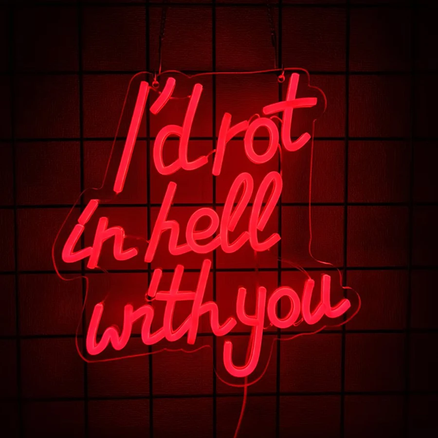 

Неоновая вывеска I'D Rot In Hell With You для декора стен, светодиодный неоновый свет для вечеринки в честь Хэллоуина, готический домашний декор, бар, клуб, декор спальни