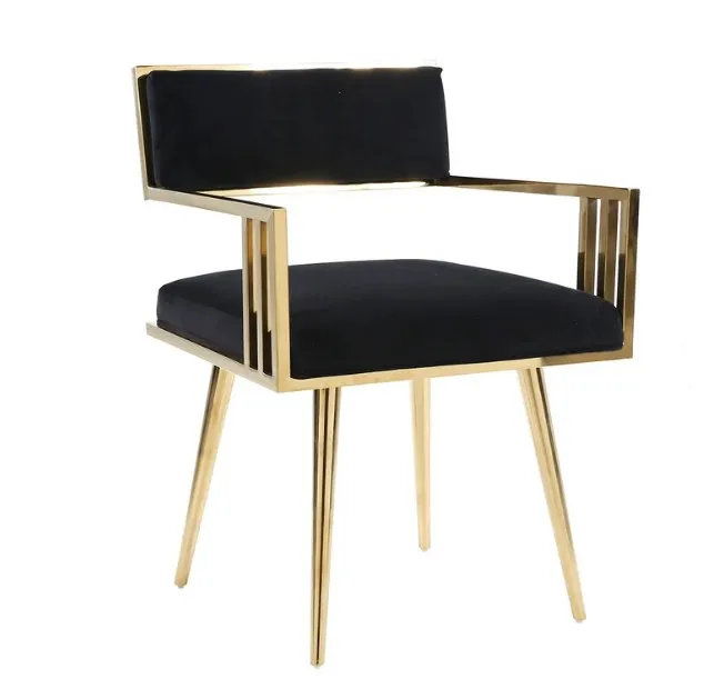 Ergonomically Shaped Armchairs Golden Plating Legs Skin-friendly Black Velvet Dining Chairs For Home Hotel