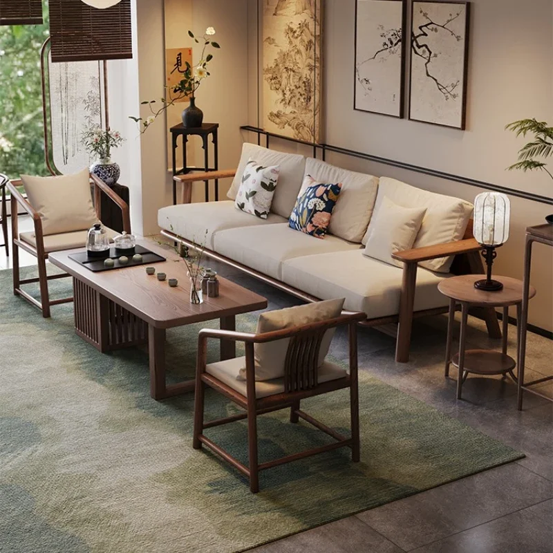 Solid wood living room sofa coffee table combination seat cushion, integrated wooden cushion to the living room