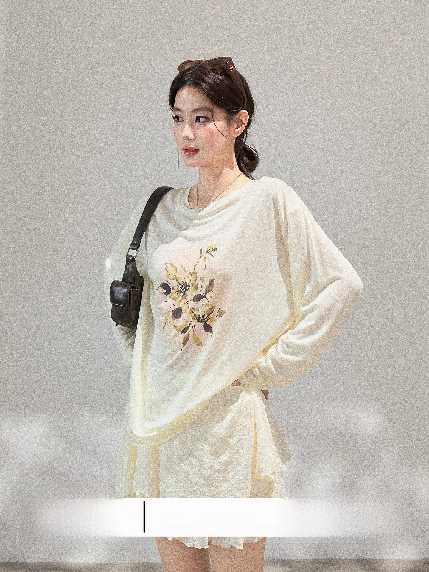 

Exue Lazy Loose round Ne Printed Thin Long Sve Cover up Women Summer High Waist ort f Body Skirt Set Casual Sle
