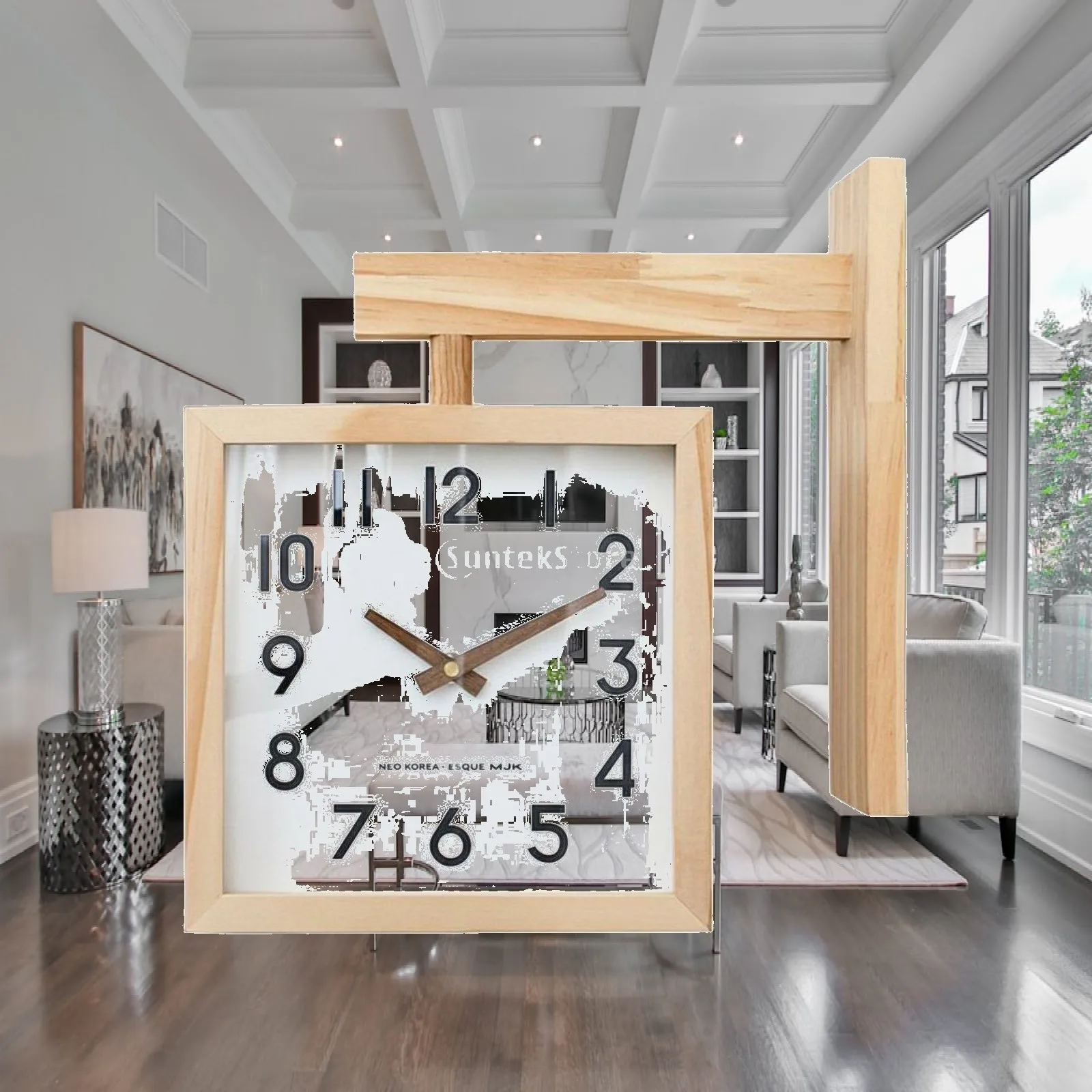 Elegant Wooden Wall Clock Noiseless Double Sided Design for Home Kitchen Living Room Modern Minimalist Traditional Decor