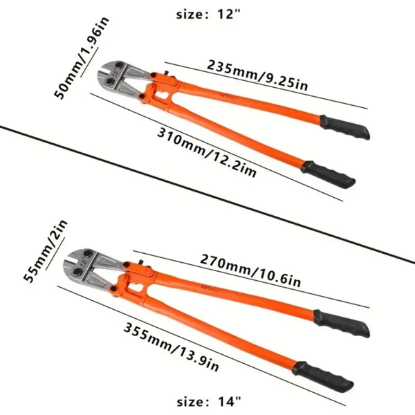 14 Inch Heavy Duty Bolt Cutter Mini Manual Wire Cutting Tool with Ergonomic Non Slip Rubber Grip Handles High Strength Metal Cutting Pliers for Steel Wire Fence Small Chains Screws Rivets