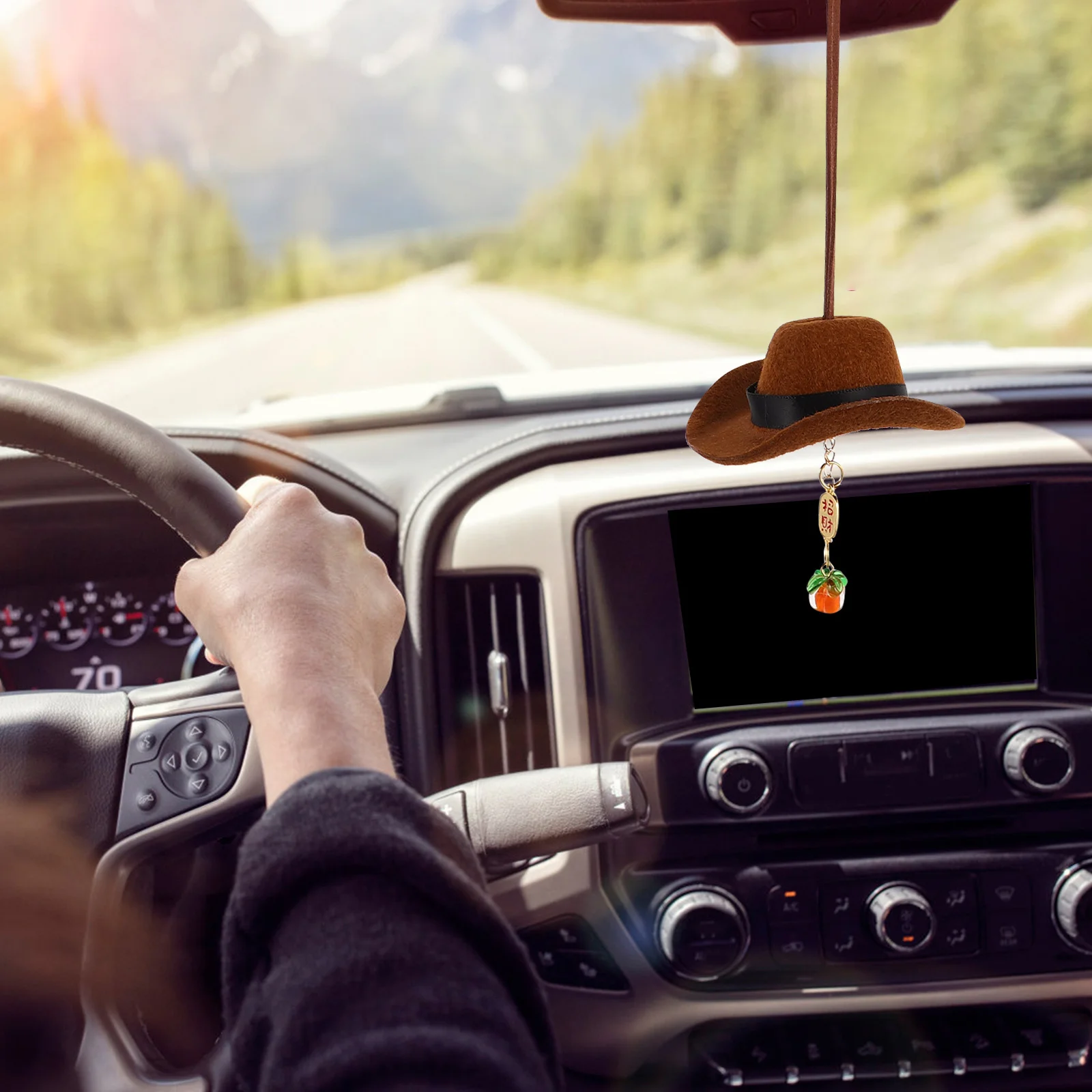 

Tibetan Cowboy Hat Car Charm Handmade Felt Mini Hat Feng Shui Blessing Ornament Auto Interior Decoration Rear View Mirror Decor