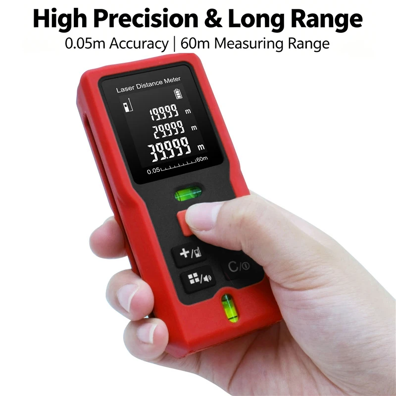 40-120m Handheld Laser Distance Meter ±2mm High Precision Rangefinder with Area Volume Measure, Class II Safe Laser Tape Measure