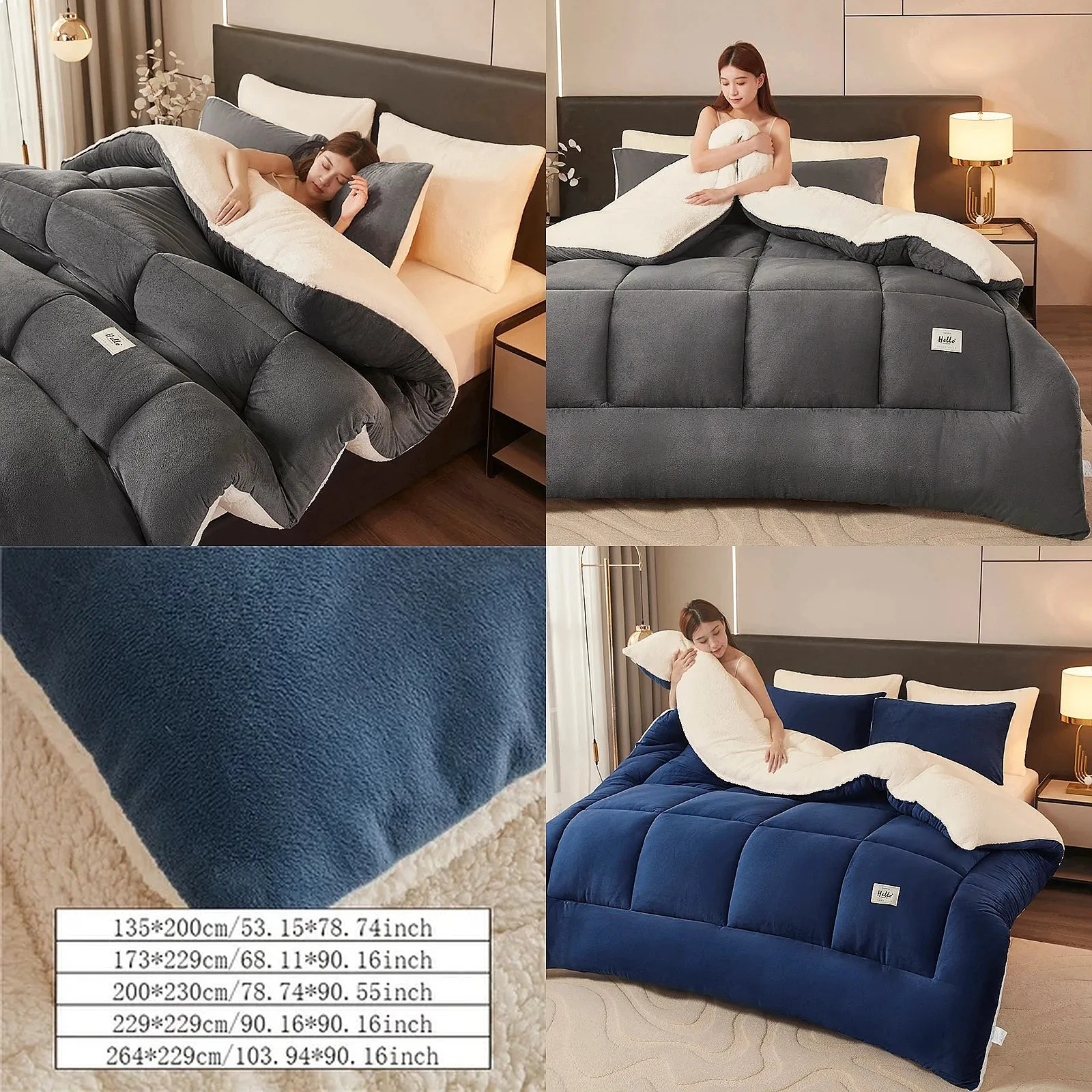 Fleece Luxury Comforter Reversible Ultra Plush All-Season Duvet Insert Machine Washable for Bedroom Dorm Hotel Solid Color