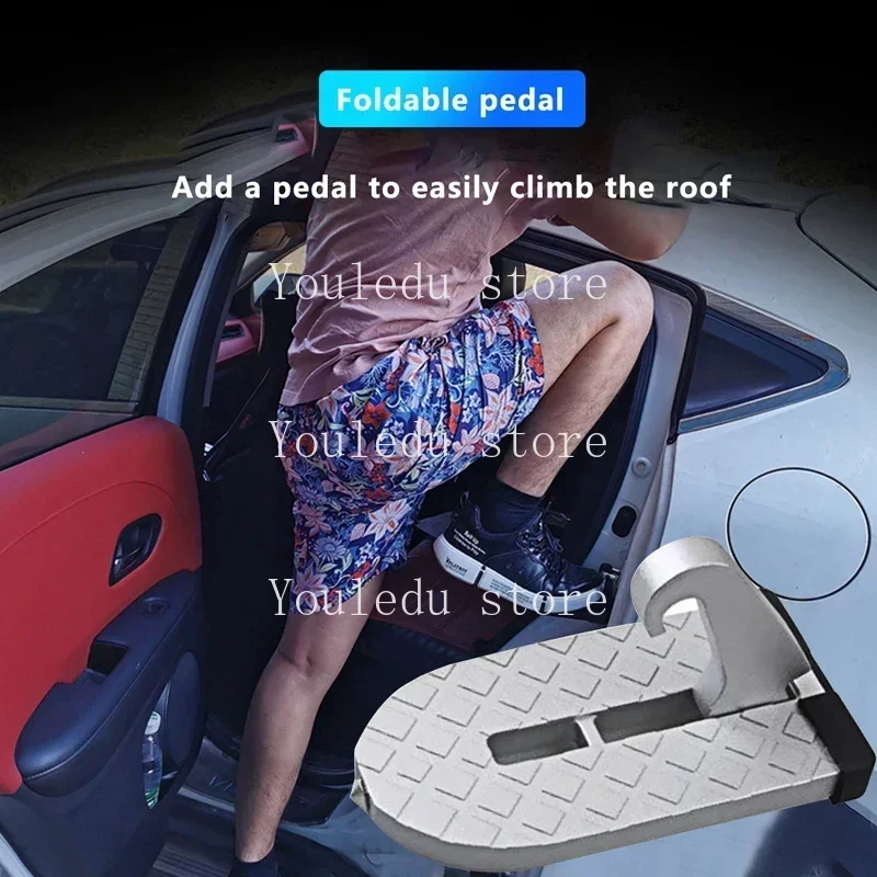 Universal Foldable Car Door Step Pedal Portable Space Saving Car Latch Hook Doorstep Aluminum Alloy Roof Rack Foot Pedal Ladder