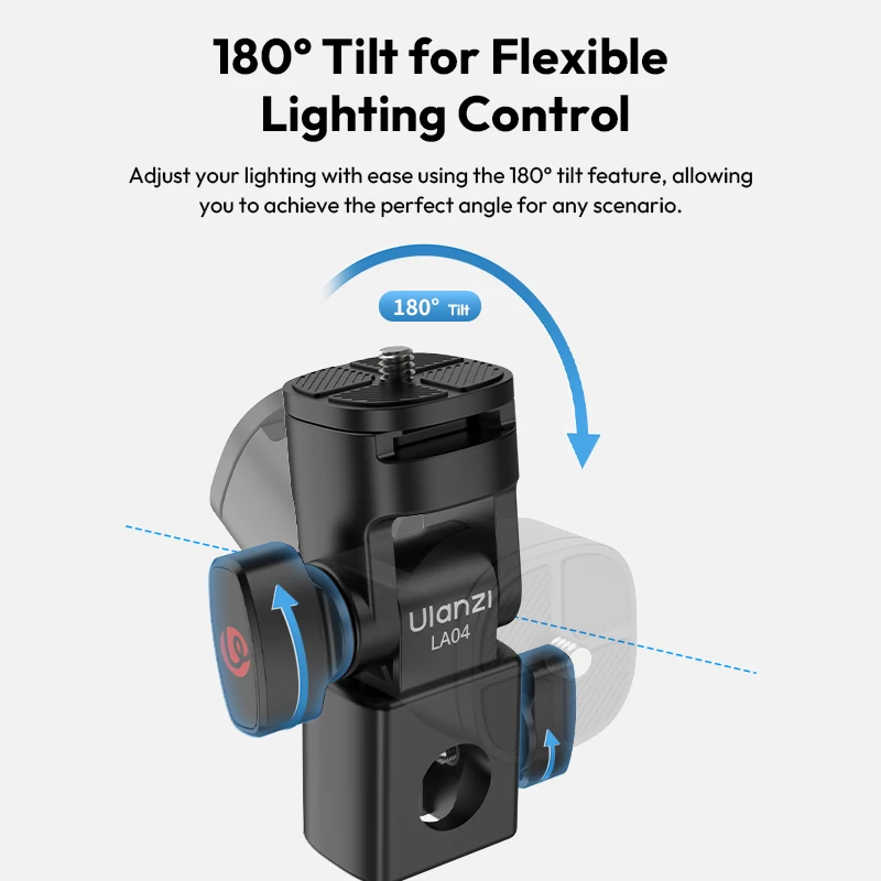 Ulanzi LA04 Adaptador de soporte de luz universal con soporte de zapata fría de 1/4" para soporte de teléfono Cámara DSLR Luz LED 180 °   Inclinación para iluminación