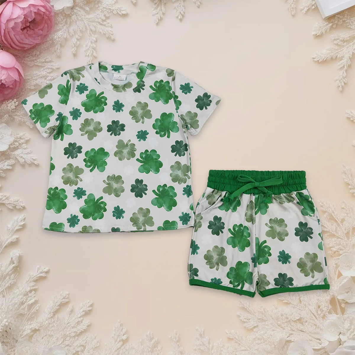 

Baby Girl Short Sleeve Green Clovers Tops Pockets Shorts St Patrick Toddler Pajamas Set Cute Comfortable Loungewear 2Pcs Sets