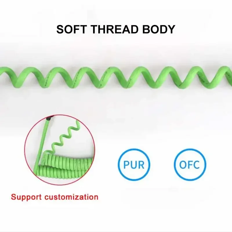 CAT6A Gigabit Shielded Spring Network Cable Shielded 8Pin RJ45 Servo Spiral Ethernet Wire CTA6A Industrial PUR Line for Robot