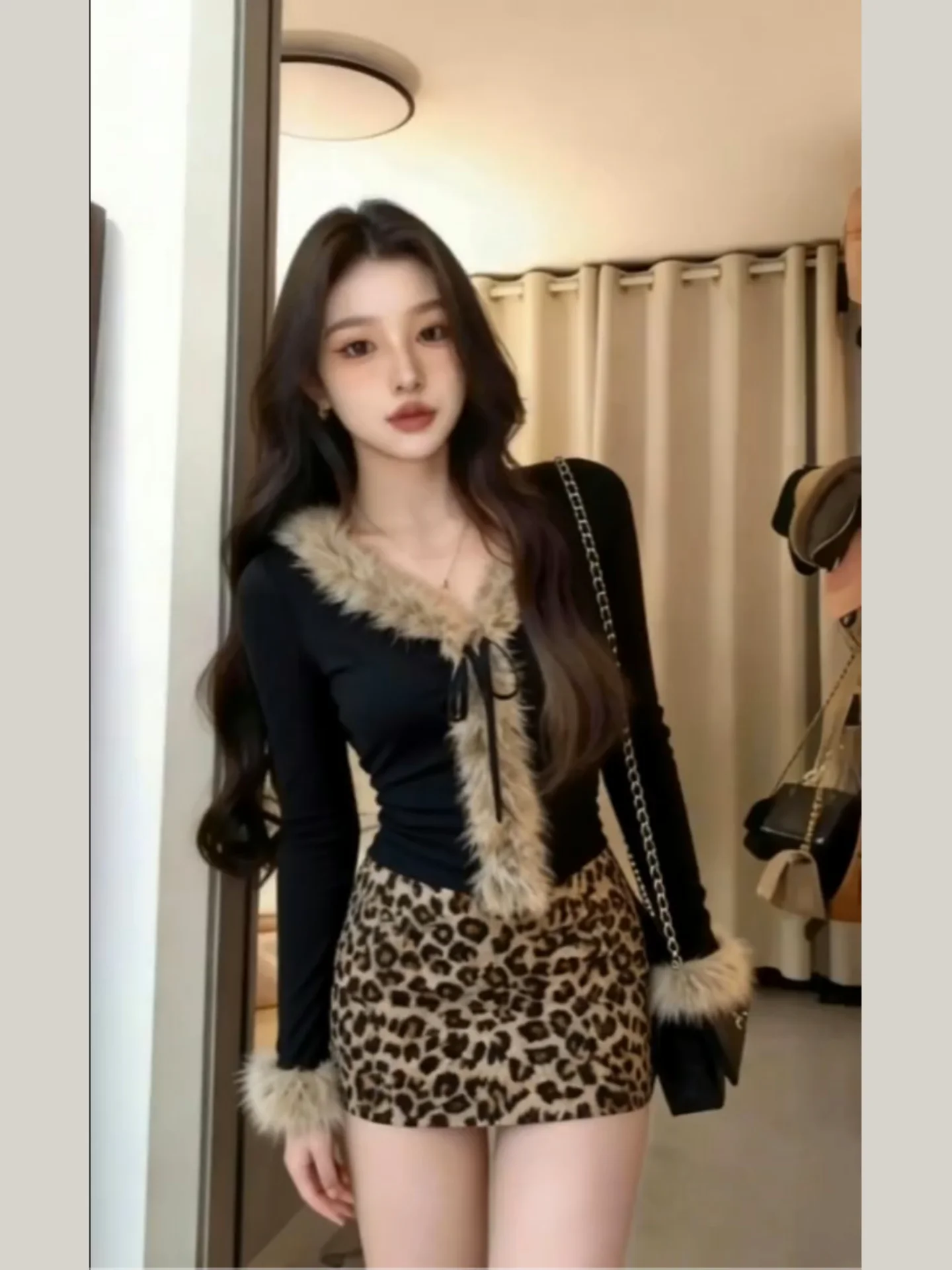

Stunning Two-Piece Set Pure Desire Spicy Girl Leopard Print Skirt Slim Fit Top Winter New Sle Korean Faion Women's E...