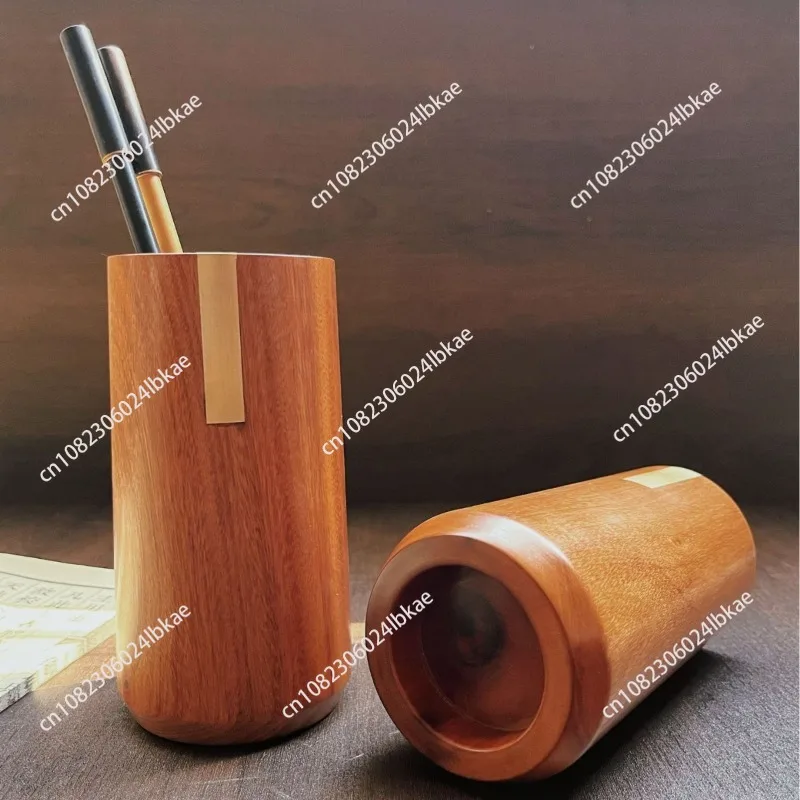 Redwood Pen Container Business Gift Fashionable and Simple Engraved Calligraphy Pen Container Desktop Ornament