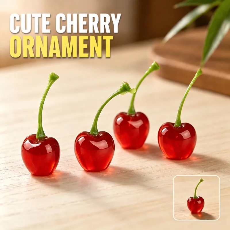 Creative Cherry Resin Crafts Figurine, High Transparency Simulated Fruit Decoration, Cute Desktop Ornament for Car and Home