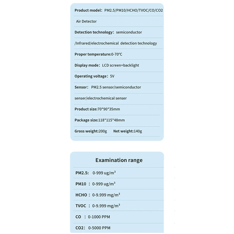 6 In 1 PM2.5 PM10 HCHO TVOC CO CO2 Air Quality Detector CO CO2 Formaldehyde Monitor Home Office Air Quality Tester
