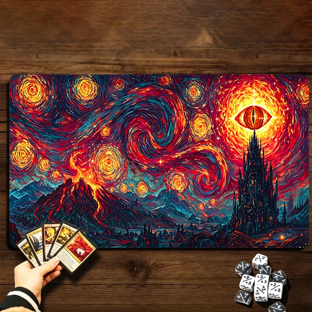 Black Castle and Evil Eye TCG Playmat Magic Playmat Gathering Gaming Mat with Stitched Edge Anti-slip base Trading Card Game