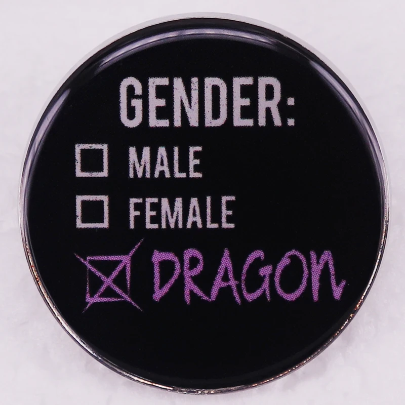 Funny Male Female Dragon Gender Nonbinary Trans Pins Button Brooch