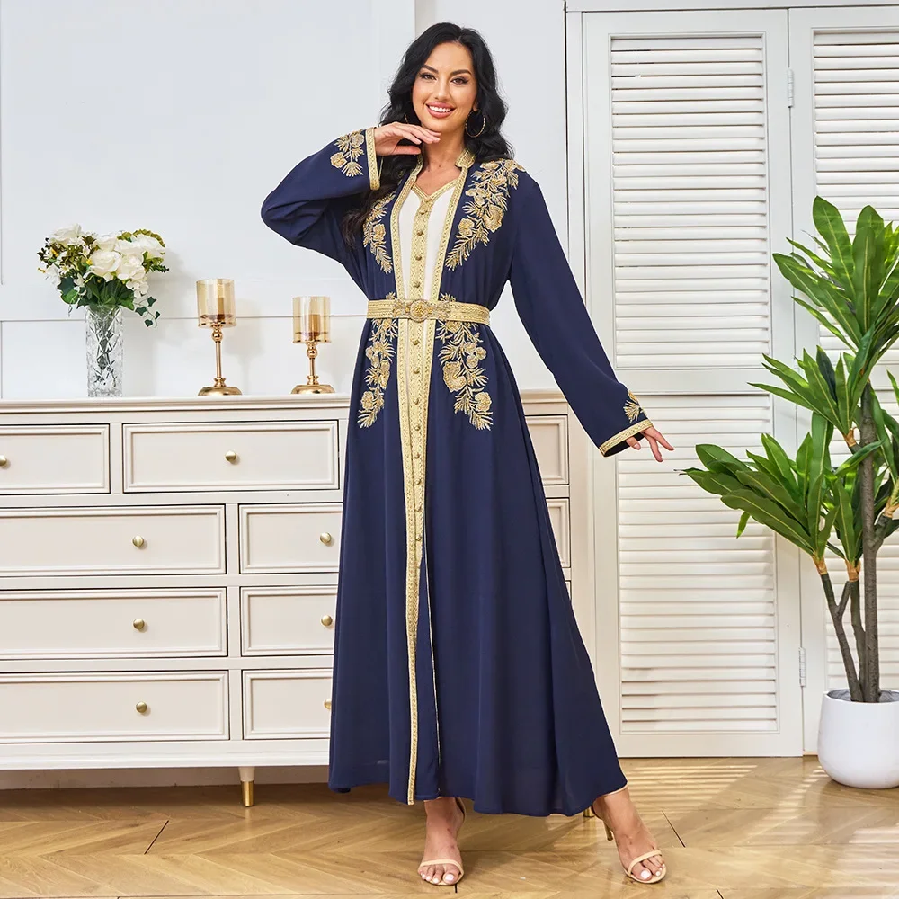 New Style of Ladies' Long Gowns From Dubai, Saudi Arabia with Beaded and Embroidered Details Middle Eastern Abaya Muslim Dresses