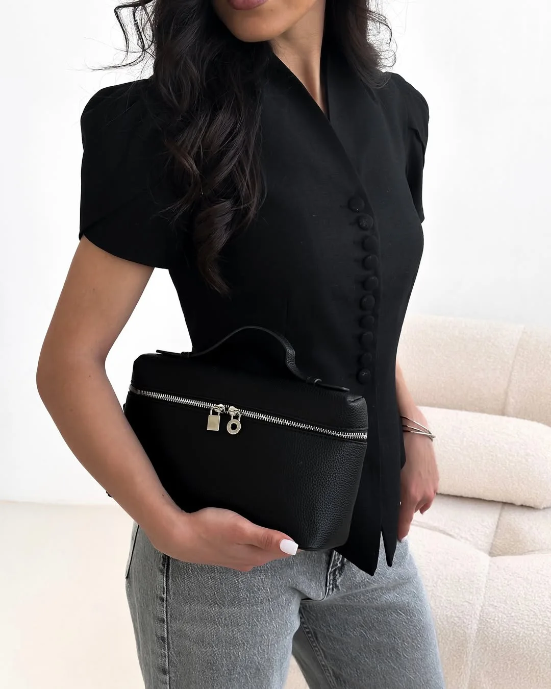 2026 Summer Elegant Slim Waist Shirts Women Puff Short Sleeve Stand Collar Buttons Irregular Shirts Female New Black Tops Cloth