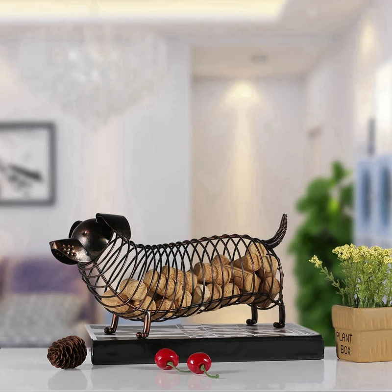 

ABSF Metal Animal Figurines Dachshund Wine Cork Container Modern Artificial Iron Craft Home Decoration Accessories Gift