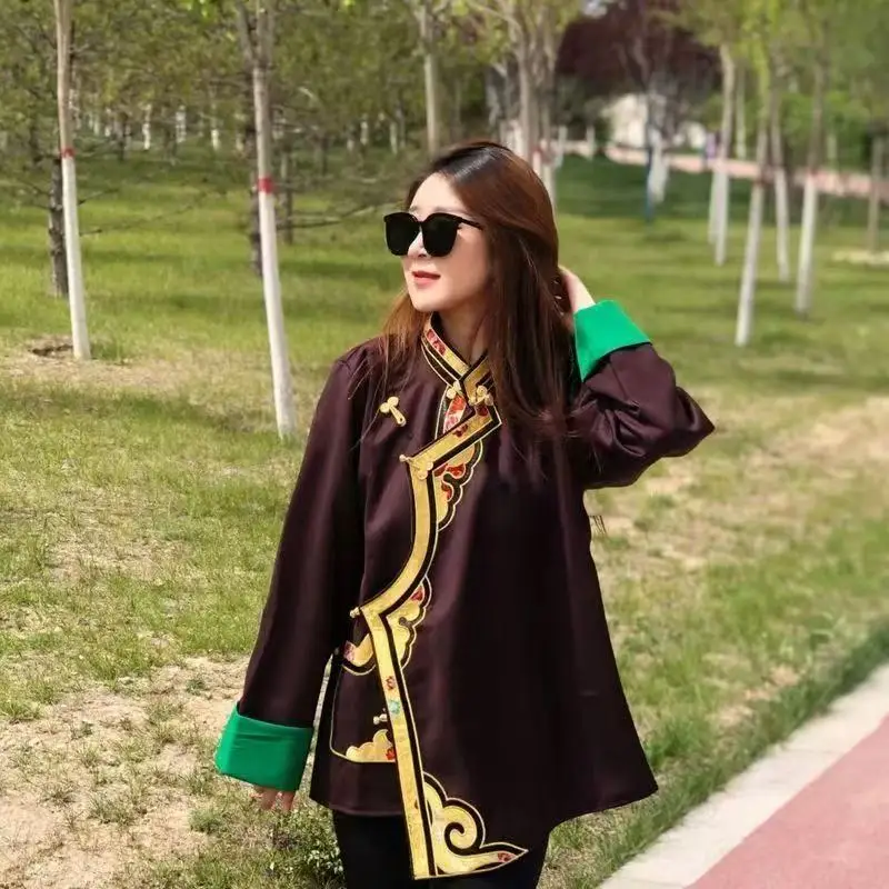 Men Women Tibetan Coat National Style Zang Long Sleeved Shirt Vintage Casual Fashion Spring Autumn Suits Plus Size Mandarin Tops