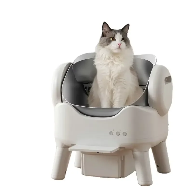STLF Cross-border smart app control remote self-cleaning stainless steel open automatic pet cat toilet deodorant cat toilet