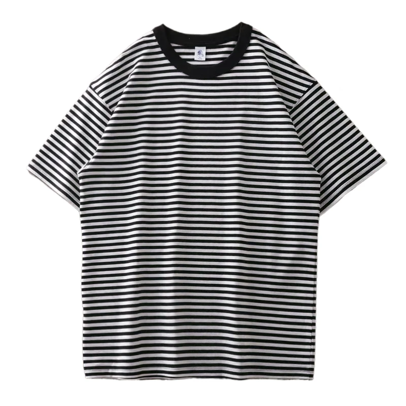 DUKEEN 320G Heavyweight Men Striped T Shirts Summer Oversize Casual Basic Tops 100% Cotton Round-Neck Tees Men\'s Clothing