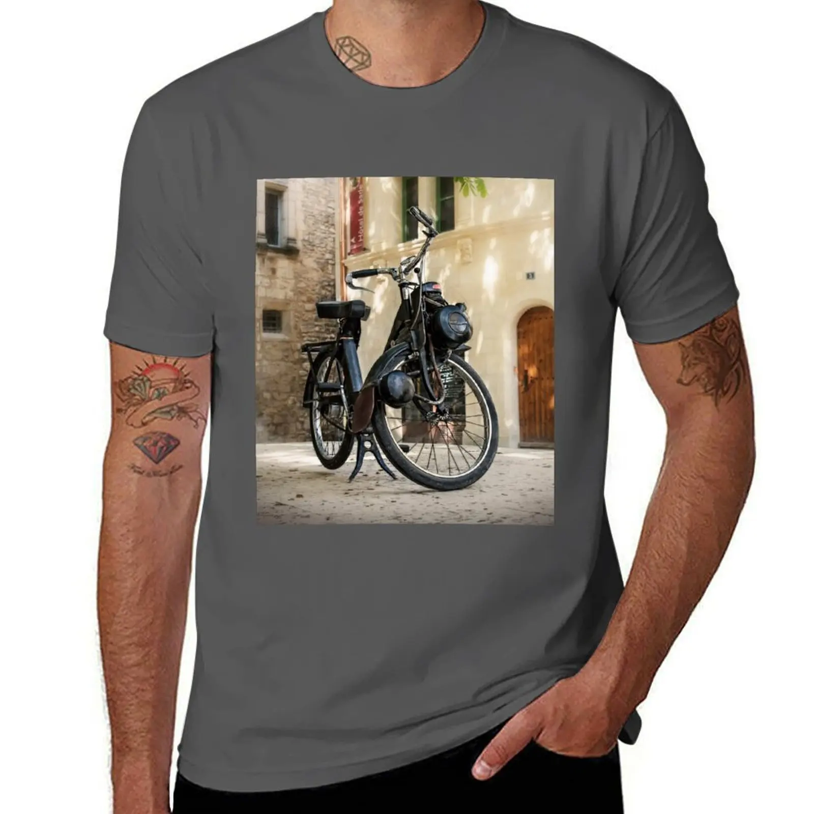 

Bicycle with Solex auxiliary motor T-Shirt man t shirts graphic men t shirt cotton 100% T-Shirt