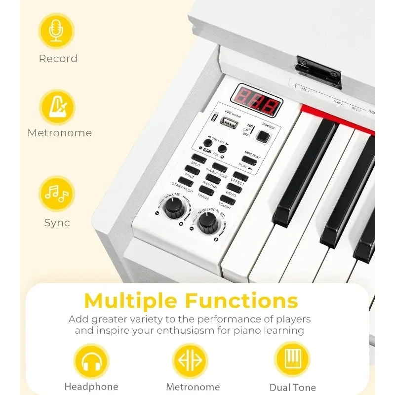 Digital Piano Weighted Hammer Action Home Full size Furniture Stand, Flip Key Cover Pedals and Power Adapter