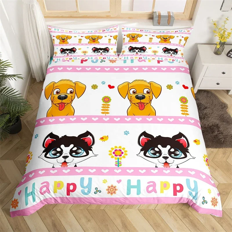 

Cartoon Animal Duvet Cover Set Cute Pet Dog Twin Full Queen King Bedding Set Lovely Animal Print Comforter Cover with Pillowcase