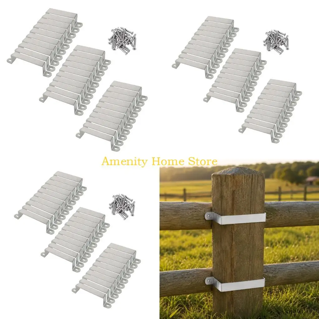 F26C Yard Fence Repair Hardware with Metal Post Reinforcement Parts, Mounting Holes, and 30 Count Set for Routine Outdoor Fence