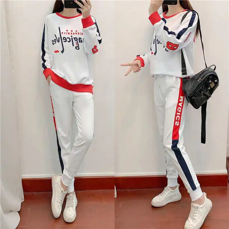 Women's Casual Sportswear Set Youth Korean Version Hip Hop Loose Slim Fashion New Crewneck Hoodie Pants Simple Two-piece Set